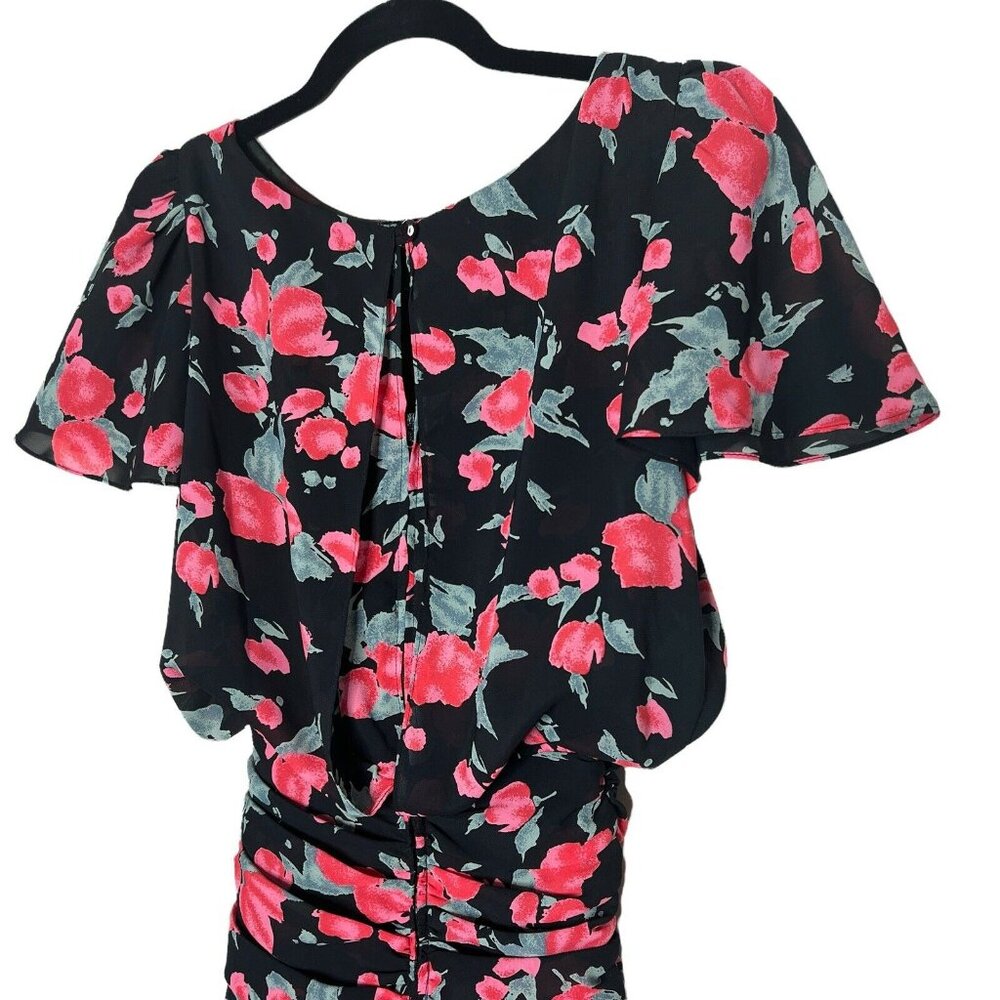 Vintage 90s All That Jazz Floral Dress XS/S Flutter Sleeve Blouson Midi Boho - Picture 5 of 9